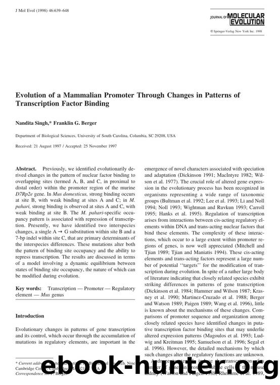 Evolution of a Mammalian Promoter Through Changes in Patterns of Transcription Factor Binding by Singh N. et al