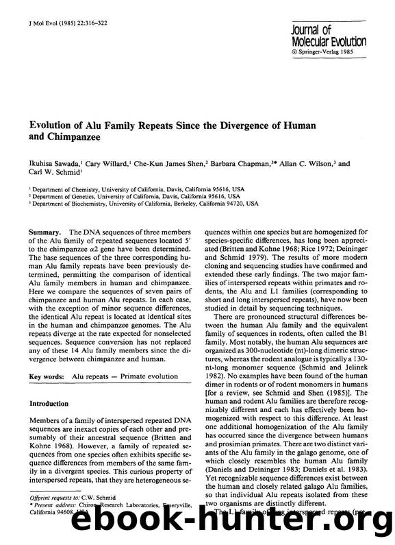 Evolution of alu family repeats since the divergence of human and chimpanzee by Unknown