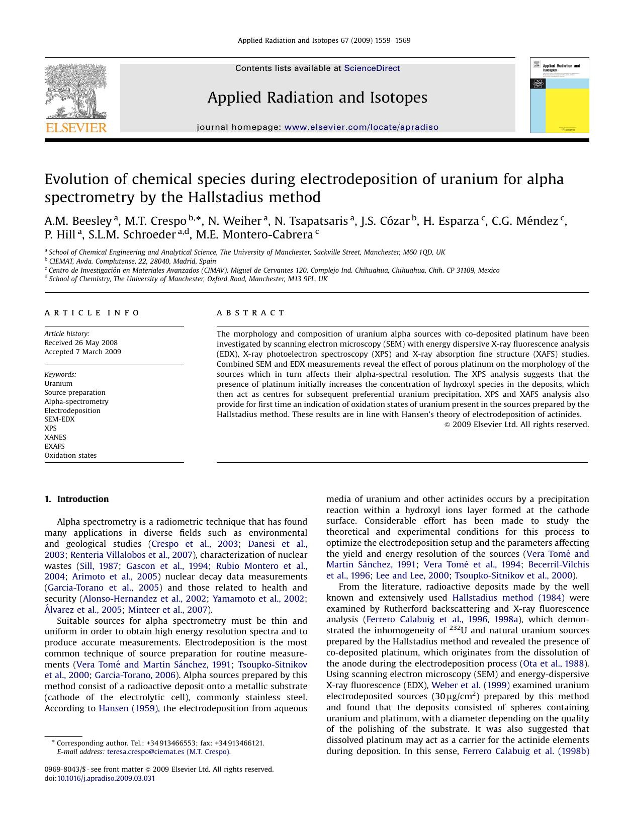 Evolution of chemical species during electrodeposition of uranium for alpha spectrometry by the Hallstadius method by unknow