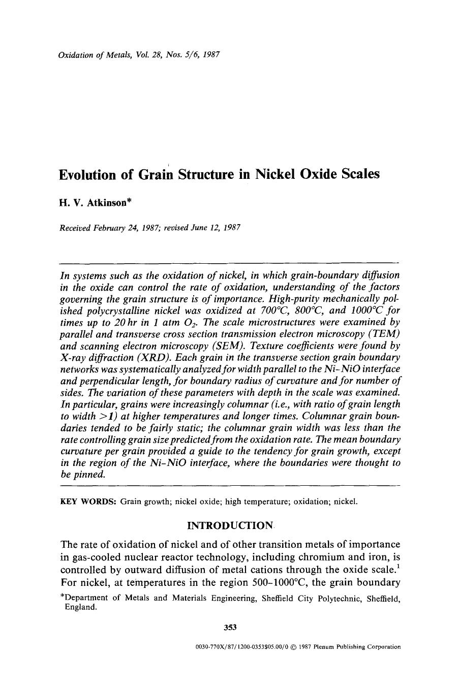 Evolution of grain structure in nickel oxide scales by Unknown