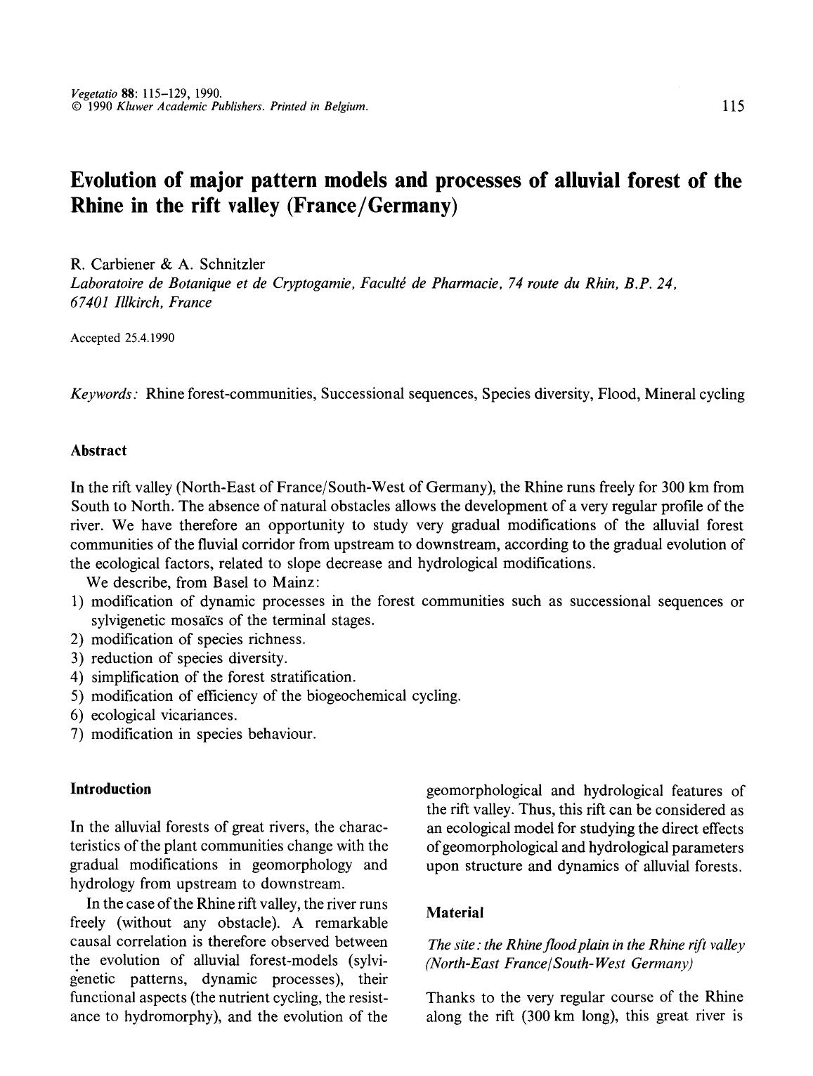 Evolution of major pattern models and processes of alluvial forest of the Rhine in the rift valley (FranceGermany) by Unknown