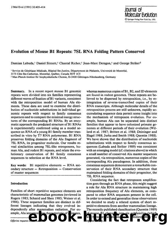 Evolution of mouse B1 repeats: 7SL RNA folding pattern conserved by Unknown