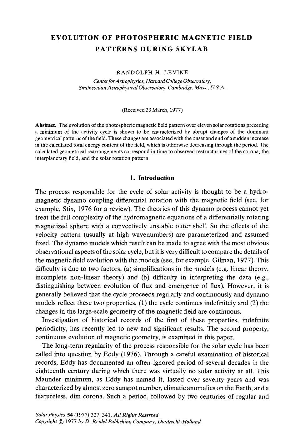 Evolution of photospheric magnetic field patterns during skylab by Unknown