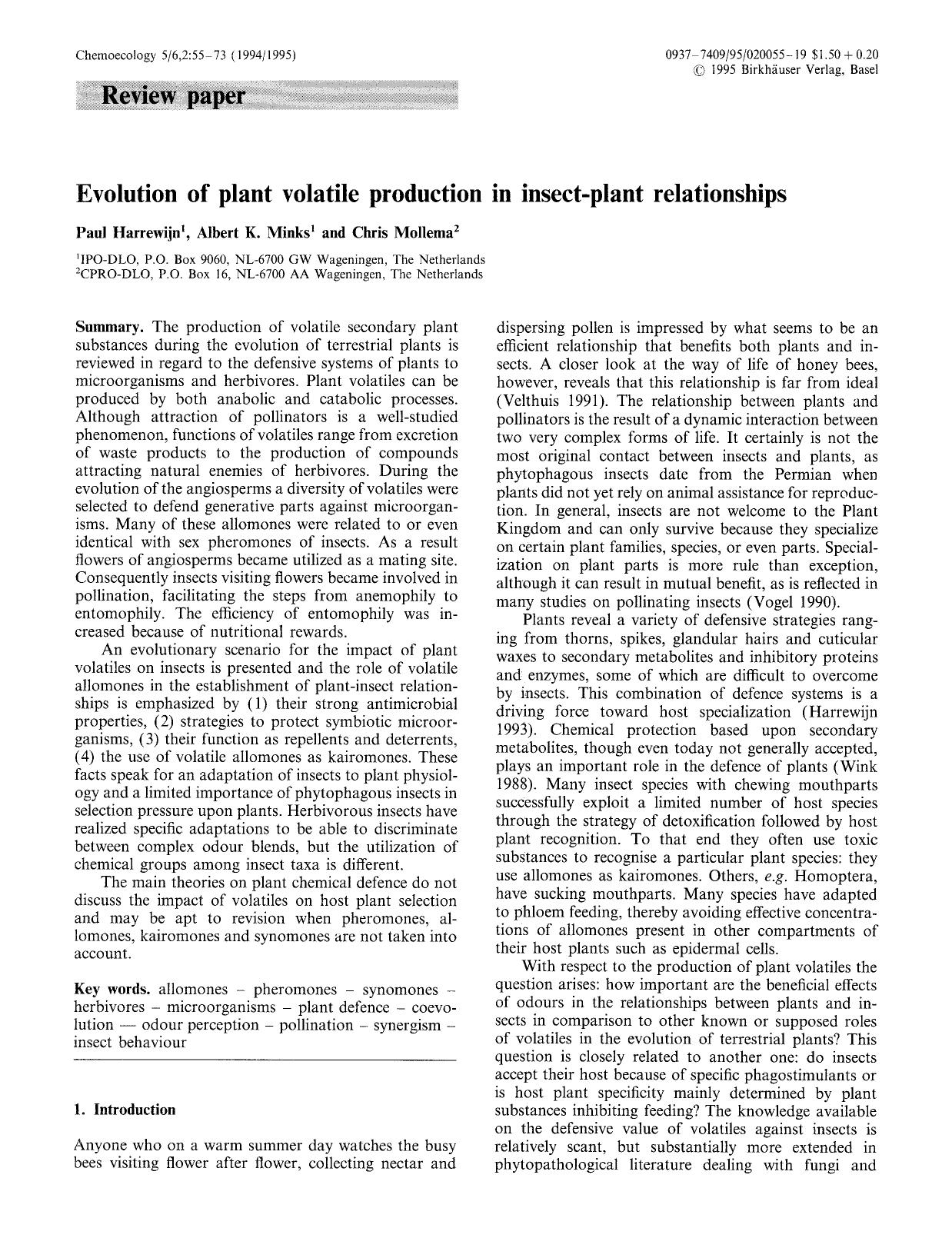 Evolution of plant volatile production in insect-plant relationships by Unknown