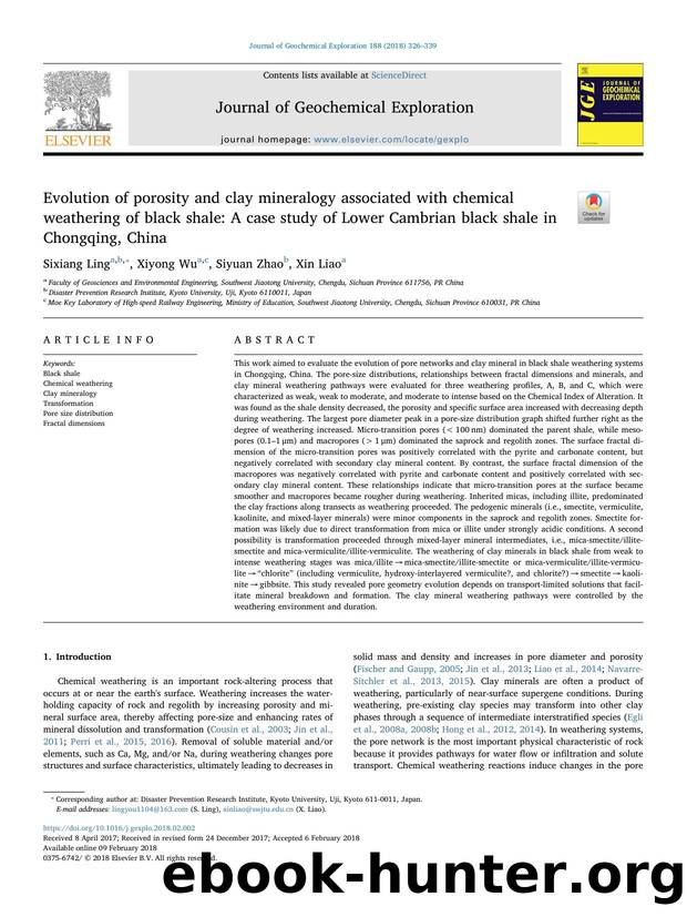 Evolution of porosity and clay mineralogy associated with chemical weathering of black shale_ A case study of Lower Cambrian black shale in Chongqing, China by Sixiang Ling & Xiyong Wu & Siyuan Zhao & Xin Liao