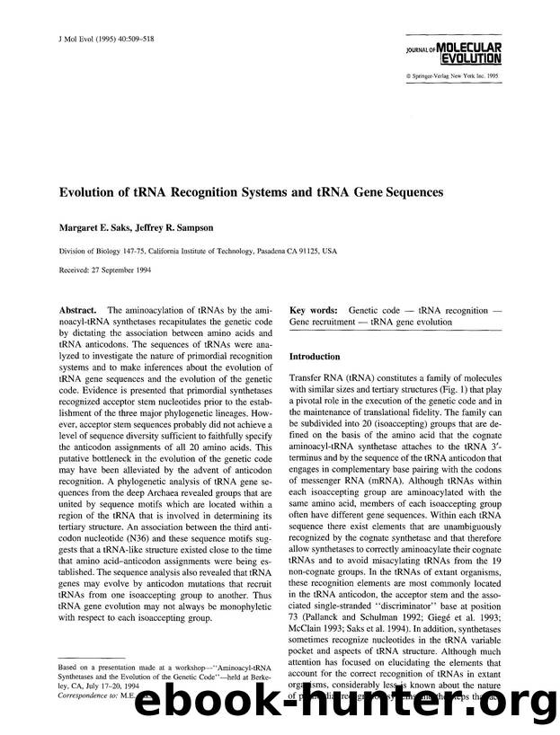 Evolution of tRNA recognition systems and tRNA gene sequences by Unknown