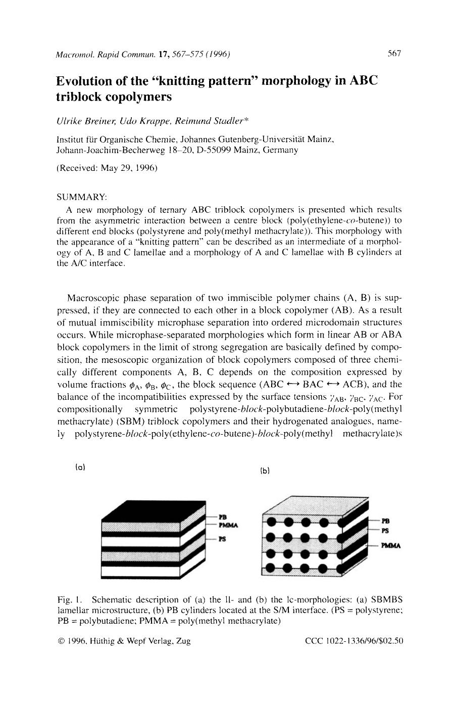 Evolution of the "knitting pattern" morphology in ABC triblock copolymers by Unknown
