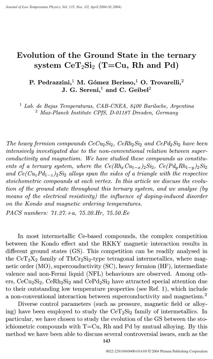 Evolution of the Ground State in the Ternary System CeT<Subscript>2<Subscript>Si<Subscript>2<Subscript> (T=Cu, Rh and Pd) by Unknown