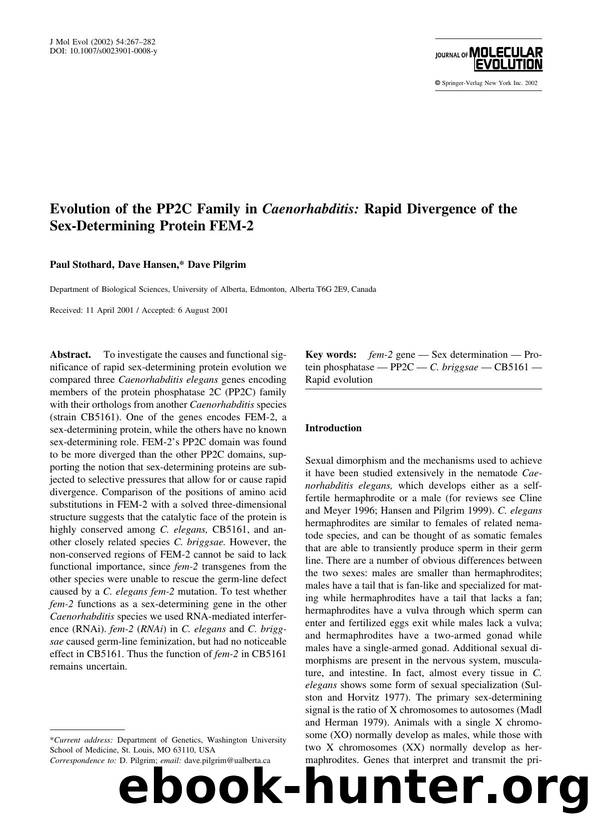 Evolution of the PP2C Family in Caenorhabditis: Rapid Divergence of the Sex-Determining Protein FEM-2 by Stothard P. et al