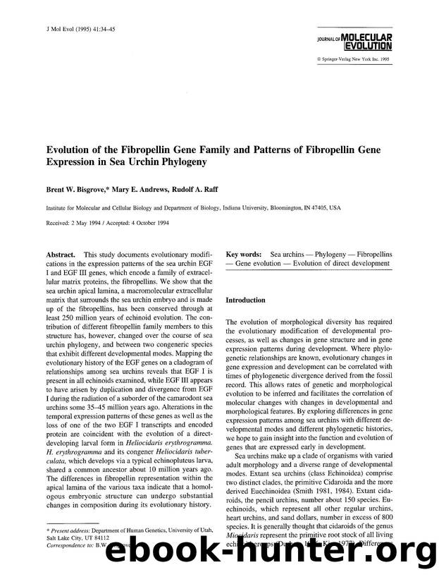 Evolution of the fibropellin gene family and patterns of fibropellin gene expression in sea urchin phylogeny by Unknown