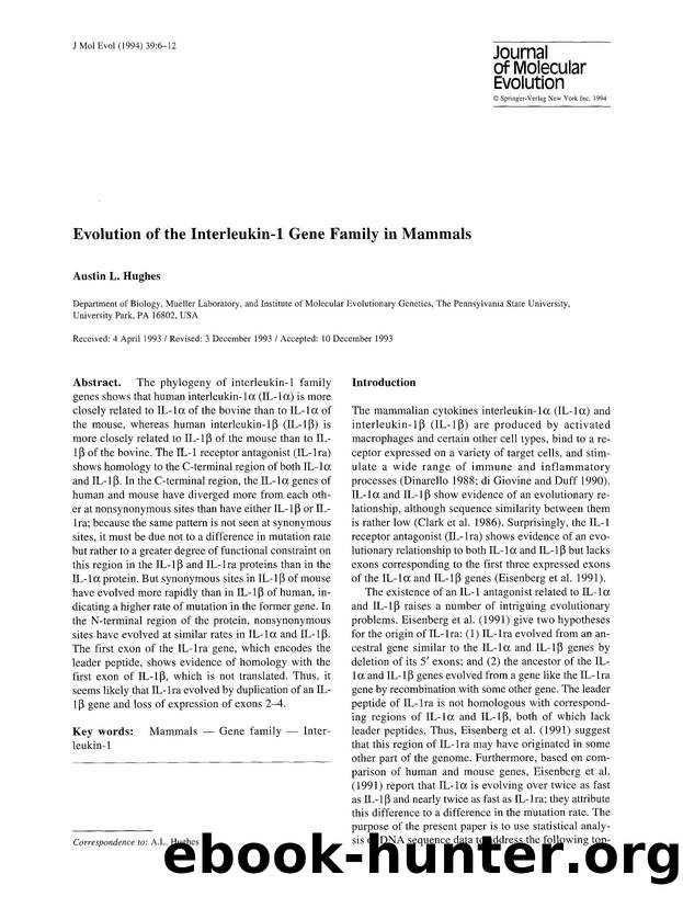 Evolution of the interleukin-1 gene family in mammals by Unknown