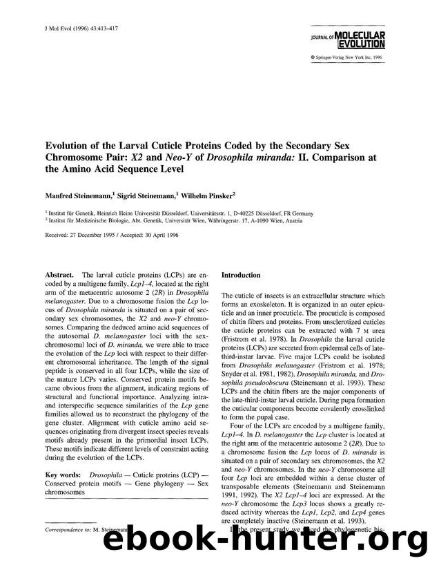 Evolution of the larval cuticle proteins coded by the secondary sex chromosome pair: <Emphasis Type="Italic">X2 <Emphasis> and <Emphasis Type="Italic">neo-Y <Emphasis> of <Emphasis by Unknown