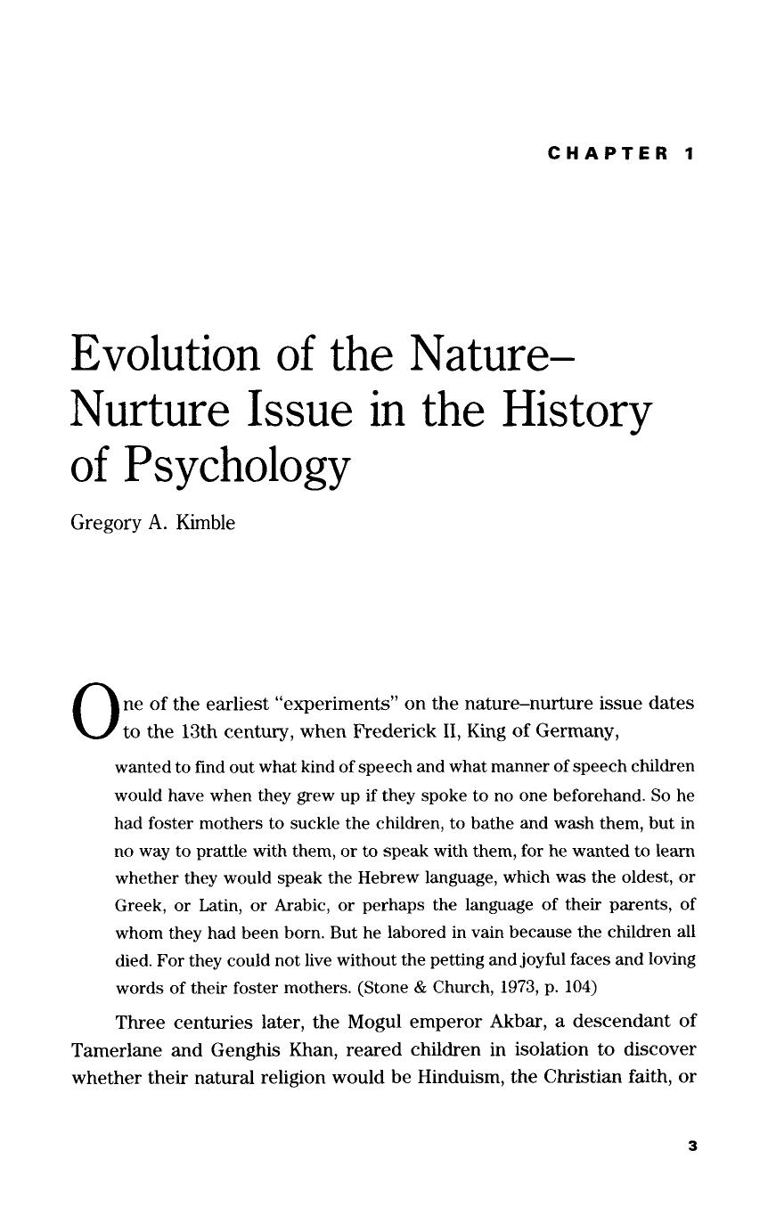 Evolution of the nature~nurture issue in the history of psychology by Unknown