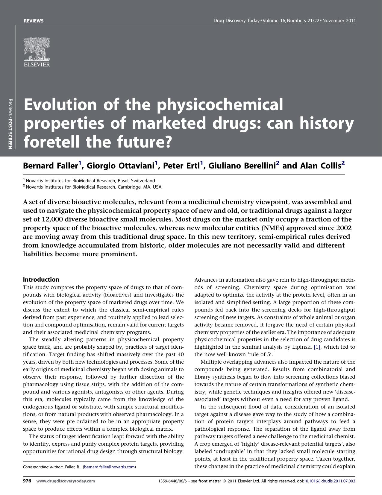 Evolution of the physicochemical properties of marketed drugs: can history foretell the future? by Bernard Faller