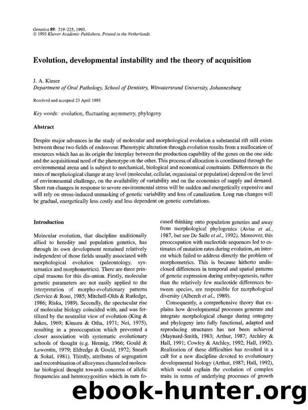 Evolution, developmental instability and the theory of acquisition by Unknown