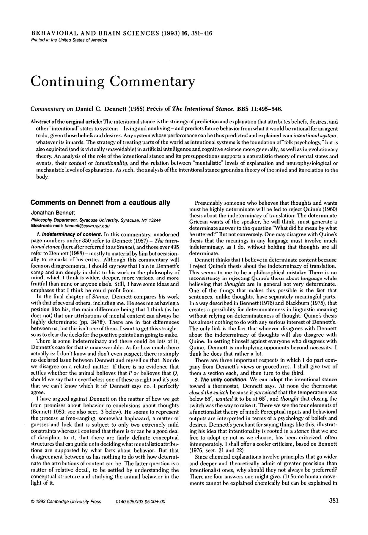 Evolution, teleology, intentionality by Daniel C. Dennett