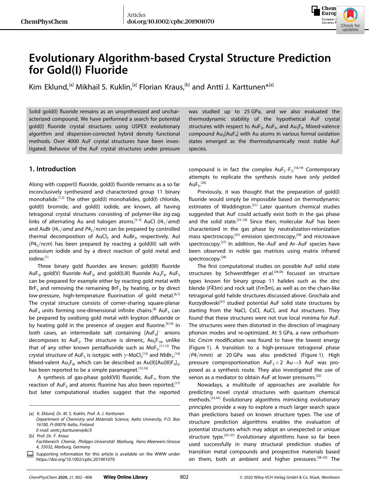 Evolutionary Algorithmâbased Crystal Structure Prediction for Gold(I) Fluoride by Unknown