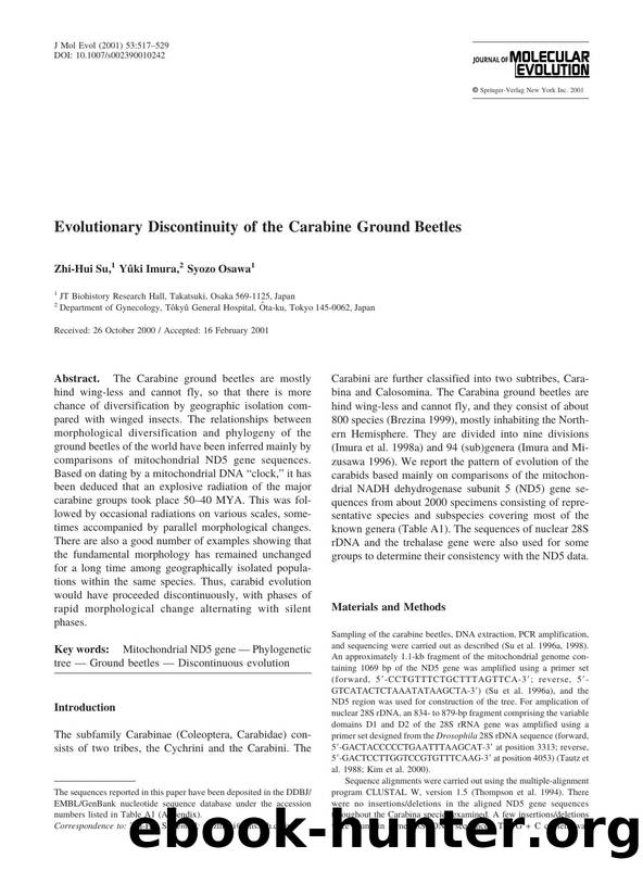 Evolutionary Discontinuity of the Carabine Ground Beetles by Su Z.-H. et al