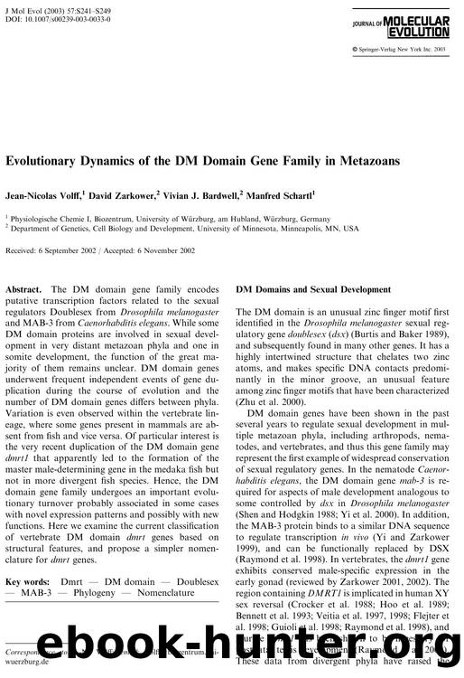 Evolutionary Dynamics of the DM Domain Gene Family in Metazoans by Volff J-N. et al