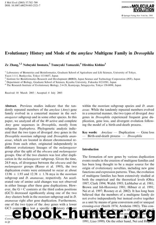 Evolutionary History and Mode of the amylase Multigene Family in Drosophila by Zhang Z. et al