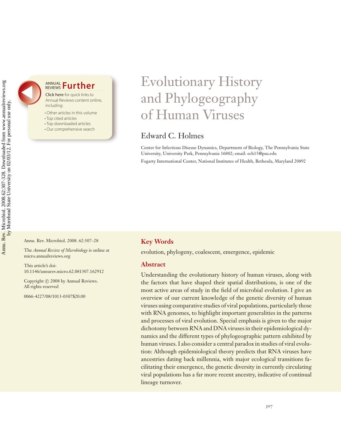 Evolutionary History and Phylogeography of Human Viruses by Edward C. Holmes