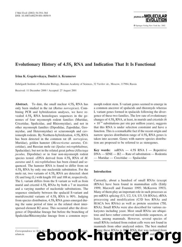 Evolutionary History of 4.5SI RNA and Indication That It Is Functional by Gogolevskaya I. et al