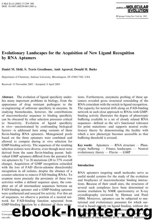Evolutionary Landscapes for the Acquisition of New Ligan Recognition by RNA Aptamers by Held D.M. et al