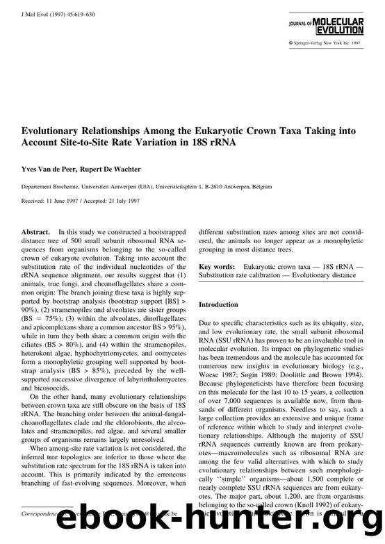 Evolutionary Relationship Among the Eukaryotic Crown Taxa Taking into Account Site-to-Site Rate Variation in 18S rRNA by de Peer Y. et al
