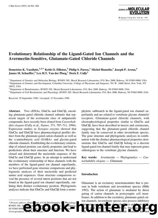 Evolutionary Relationship of the Ligand-Gated Ion Channels and the Avermectin-Sensitive, Glutamate-Gated Chloride Channels by Vassilatis D. et al