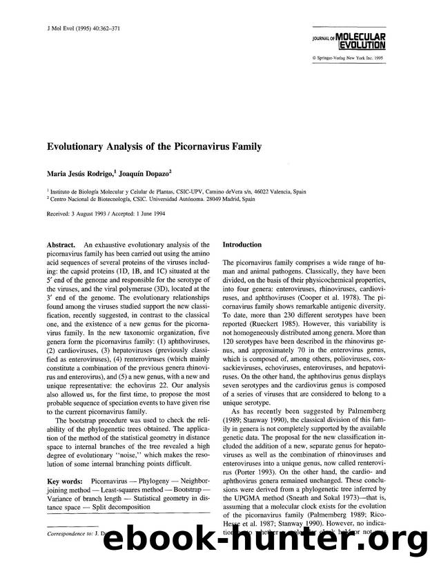 Evolutionary analysis of the picornavirus family by Unknown