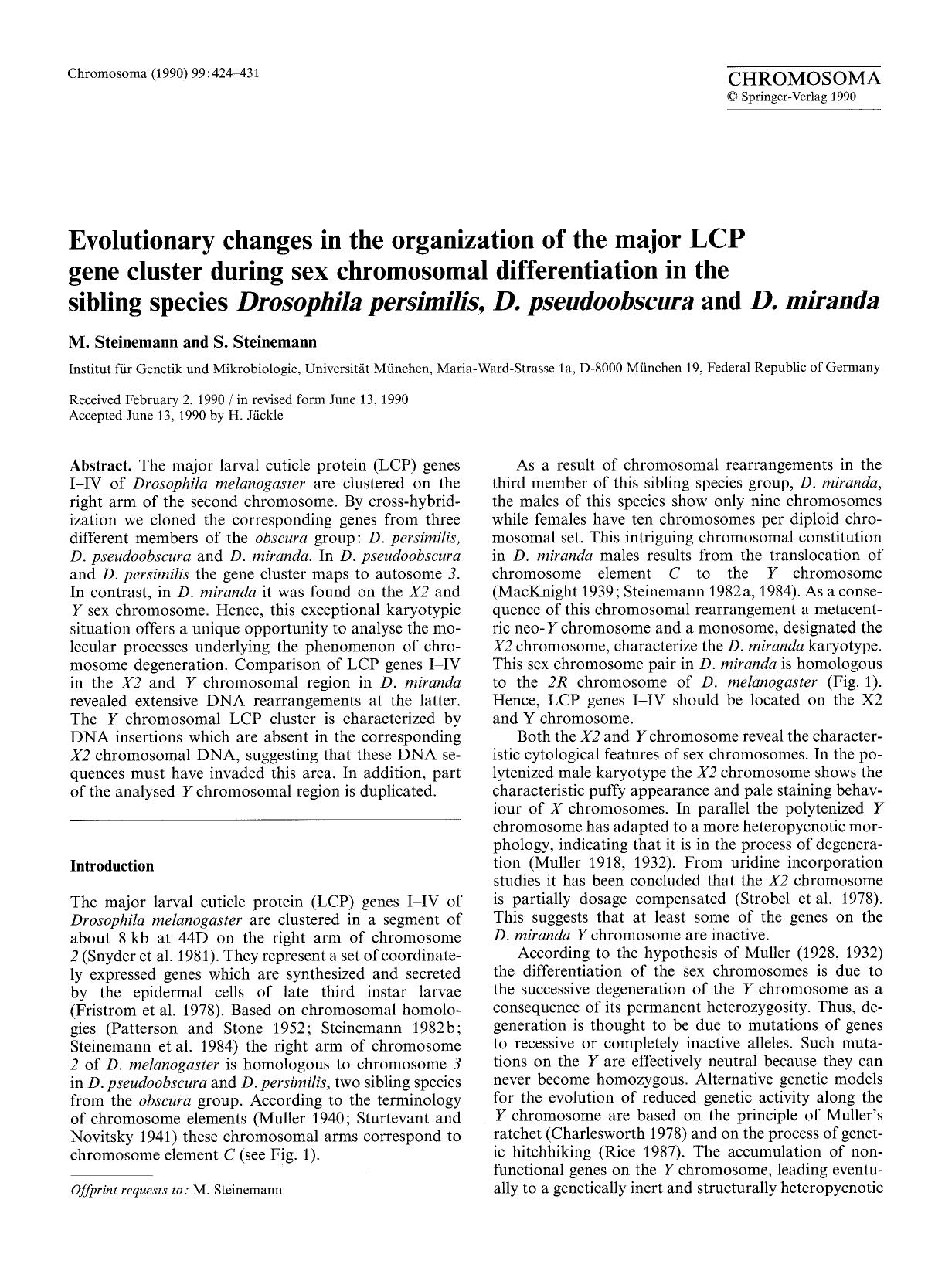 Evolutionary changes in the organization of the major LCP gene cluster during sex chromosomal differentiation in the sibling species <Emphasis Type="Italic">Drosophila persimilis,  by Unknown