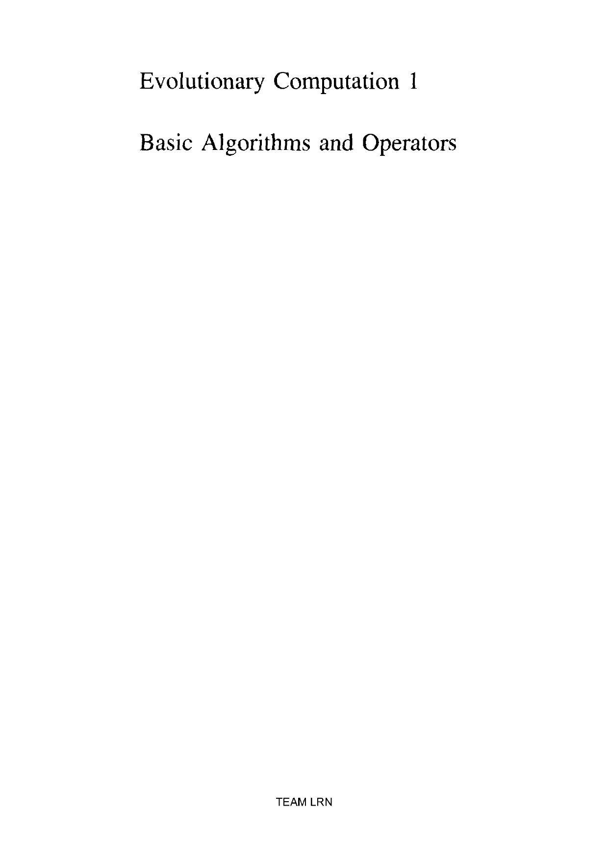 Evolutionary computation, vol.1 basic algorithms and operators - Baeck T., Fogel D.B., Michalewicz Z by B0625663