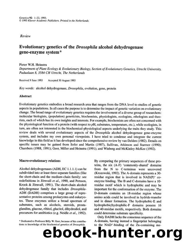 Evolutionary genetics of the  <Emphasis Type="Italic">Drosophila <Emphasis> alcohol dehydrogenase gene-enzyme system by Unknown