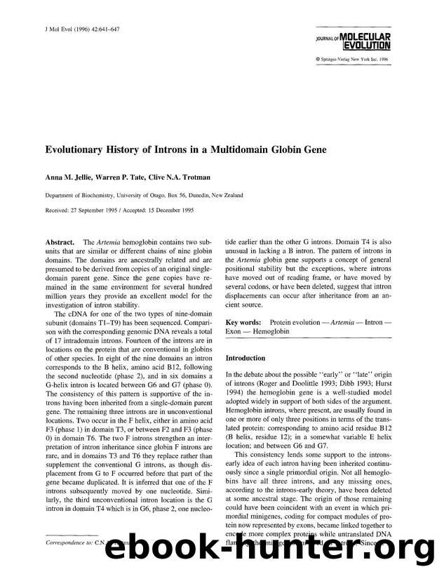 Evolutionary history of introns in a multidomain globin gene by Unknown