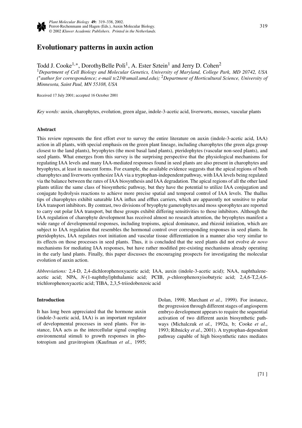 Evolutionary patterns in auxin action by Unknown