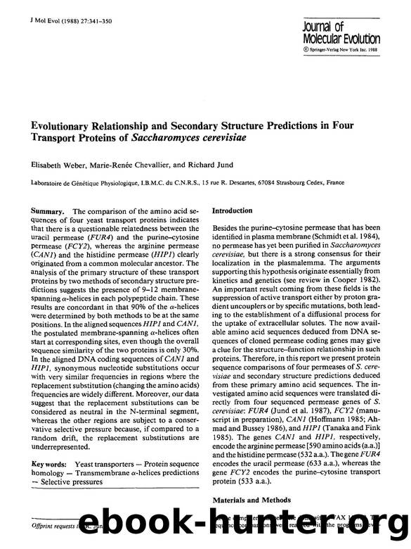 Evolutionary relationship and secondary structure predictions in four transport proteins of <Emphasis Type="Italic">Saccharomyces cerevisiae <Emphasis> by Unknown