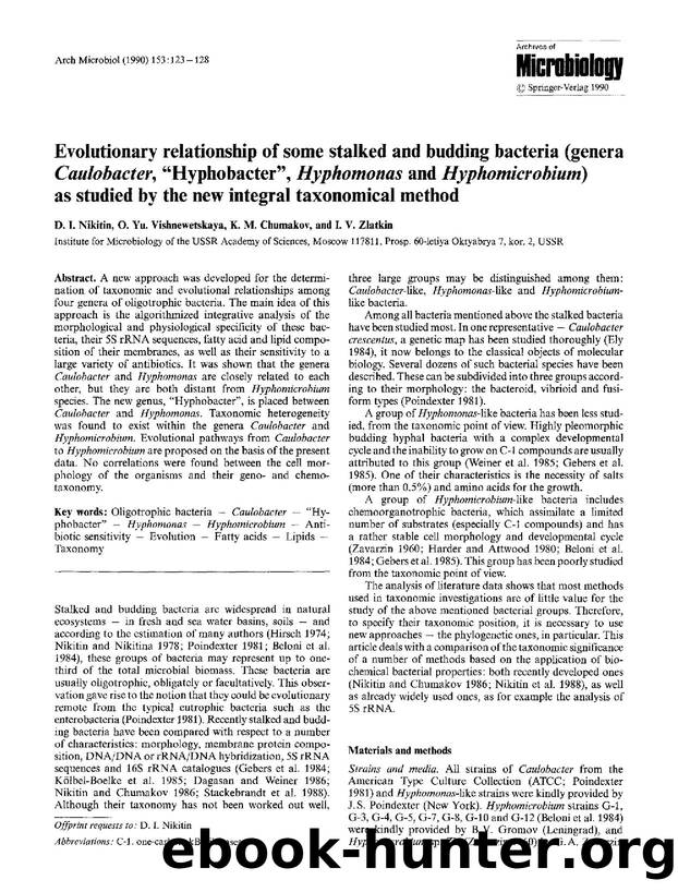 Evolutionary relationship of some stalked and budding bacteria (genera  <Emphasis Type="Italic">Caulobacter <Emphasis>, &#x201C;Hyphobacter&#x201D;,  <Emphasis Type="Italic">Hyphom by Unknown