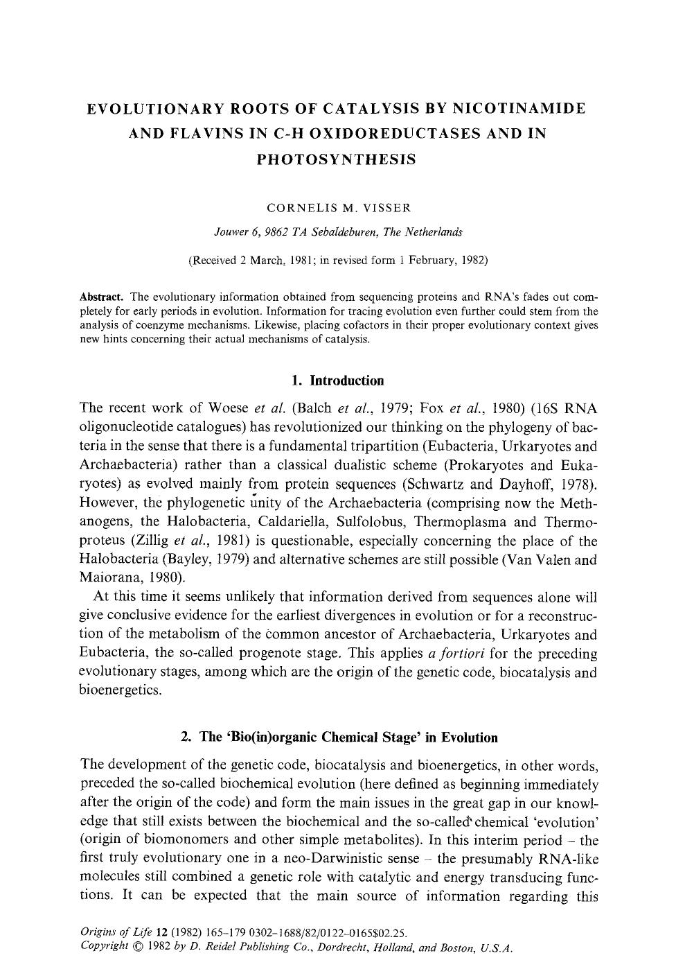 Evolutionary roots of catalysis by nicotinamide and flavins in C-H oxidoreductases and in photosynthesis by Unknown