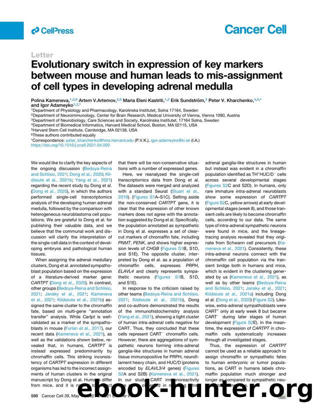 Evolutionary switch in expression of key markers between mouse and human leads to mis-assignment of cell types in developing adrenal medulla by unknow