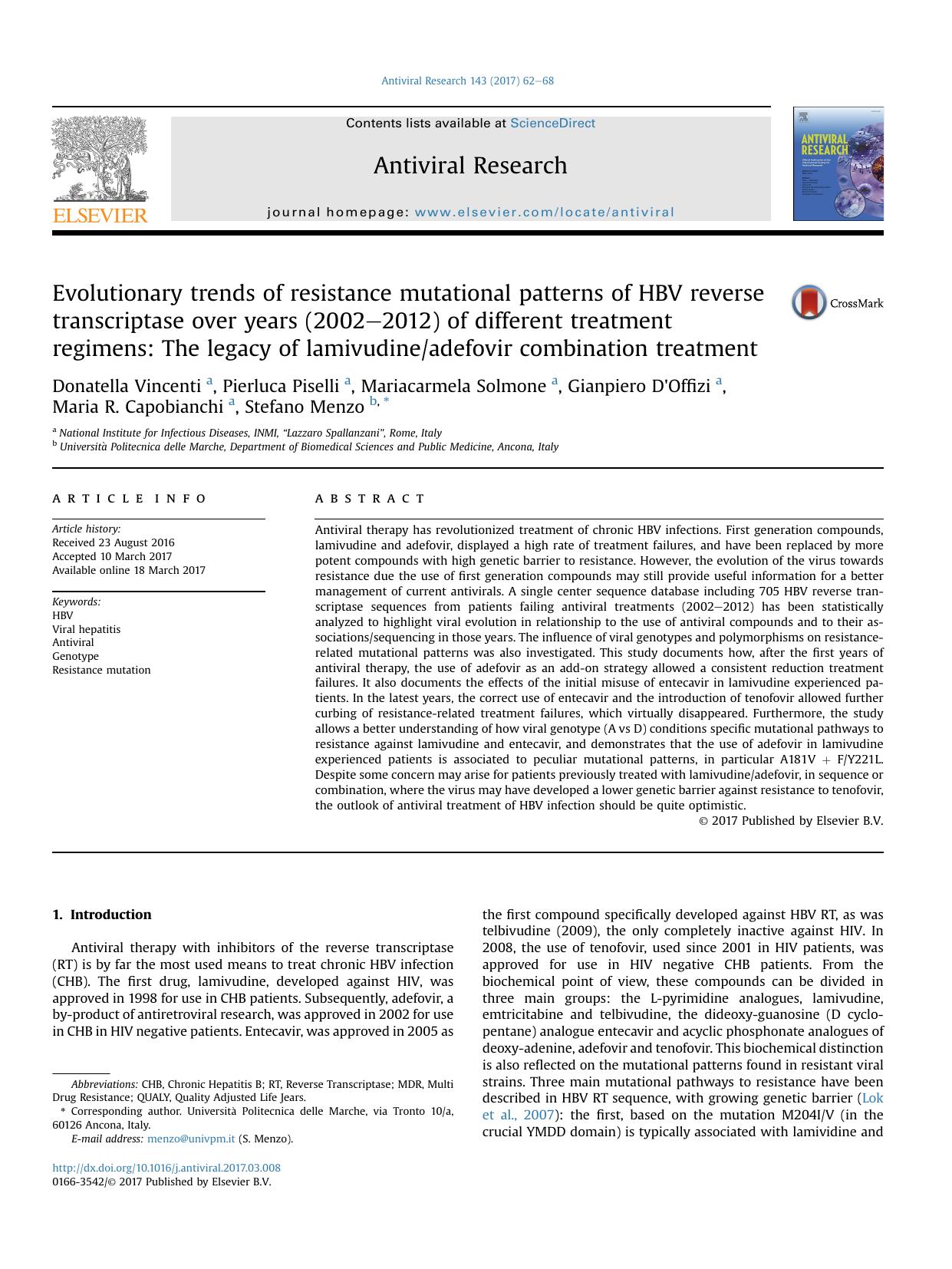 Evolutionary trends of resistance mutational patterns of HBV reverse transcriptase over years (2002-2012) of different treatment regimens: The legacy of lamivudineadefovir combination treatment by unknow