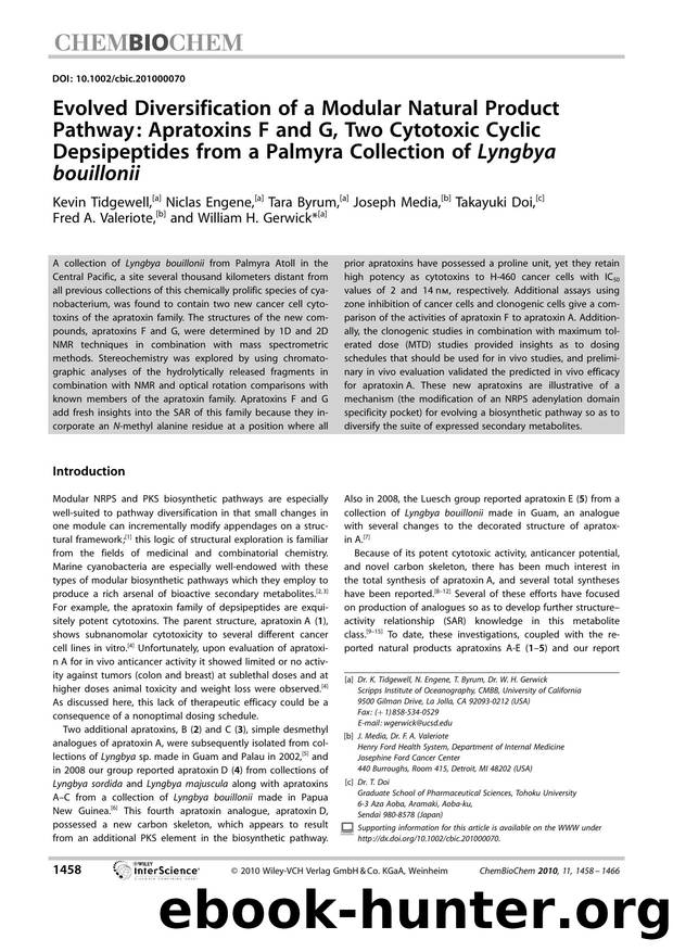 Evolved Diversification of a Modular Natural Product Pathway: Apratoxins F and G, Two Cytotoxic Cyclic Depsipeptides from a Palmyra Collection of Lyngbya bouillonii by Unknown