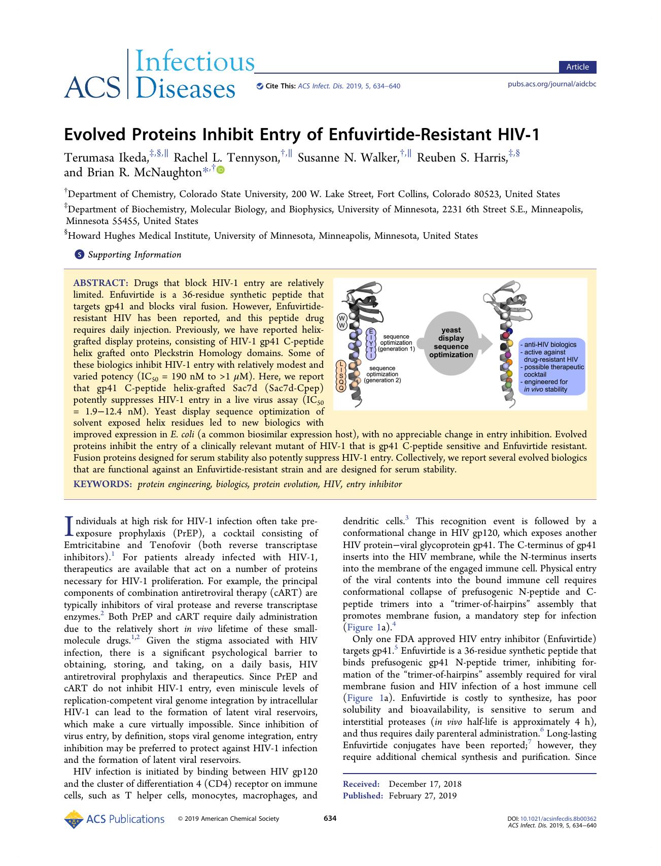 Evolved Proteins Inhibit Entry of Enfuvirtide-Resistant HIV-1 by unknow