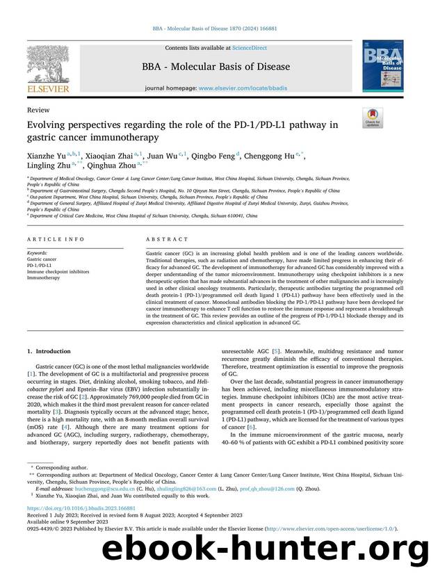 Evolving perspectives regarding the role of the PD-1PD-L1 pathway in gastric cancer immunotherapy by Xianzhe Yu & Xiaoqian Zhai & Juan Wu & Qingbo Feng & Chenggong Hu & Lingling Zhu & Qinghua Zhou
