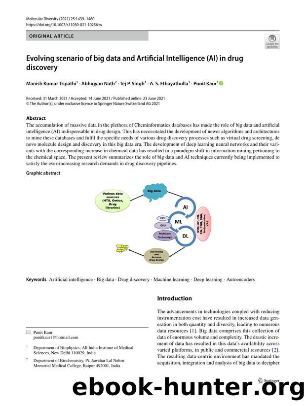 Evolving scenario of big data and Artificial Intelligence (AI) in drug discovery by Manish Kumar Tripathi & Abhigyan Nath & Tej P. Singh & A. S. Ethayathulla & Punit Kaur