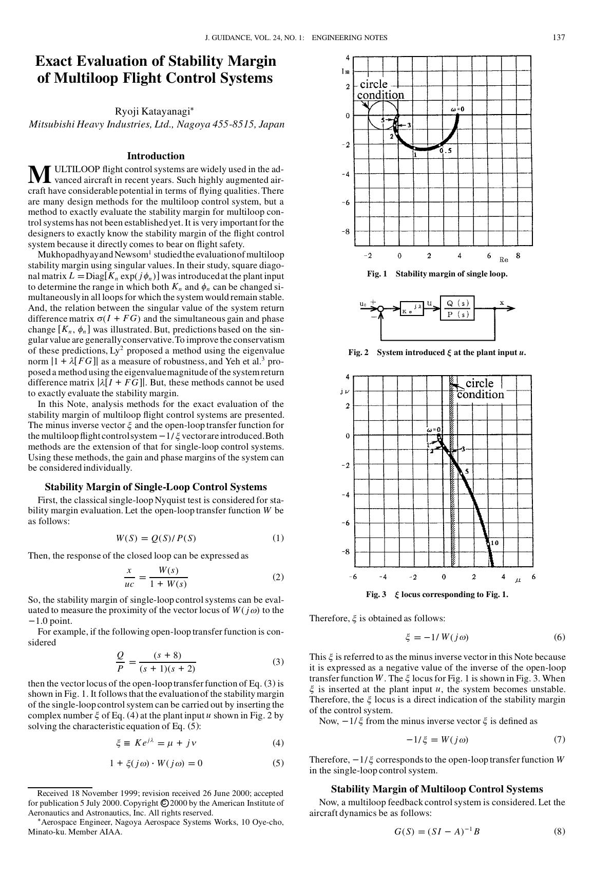 Exact Evaluation of Stability Margin of Multiloop Flight Control Systems by Unknown