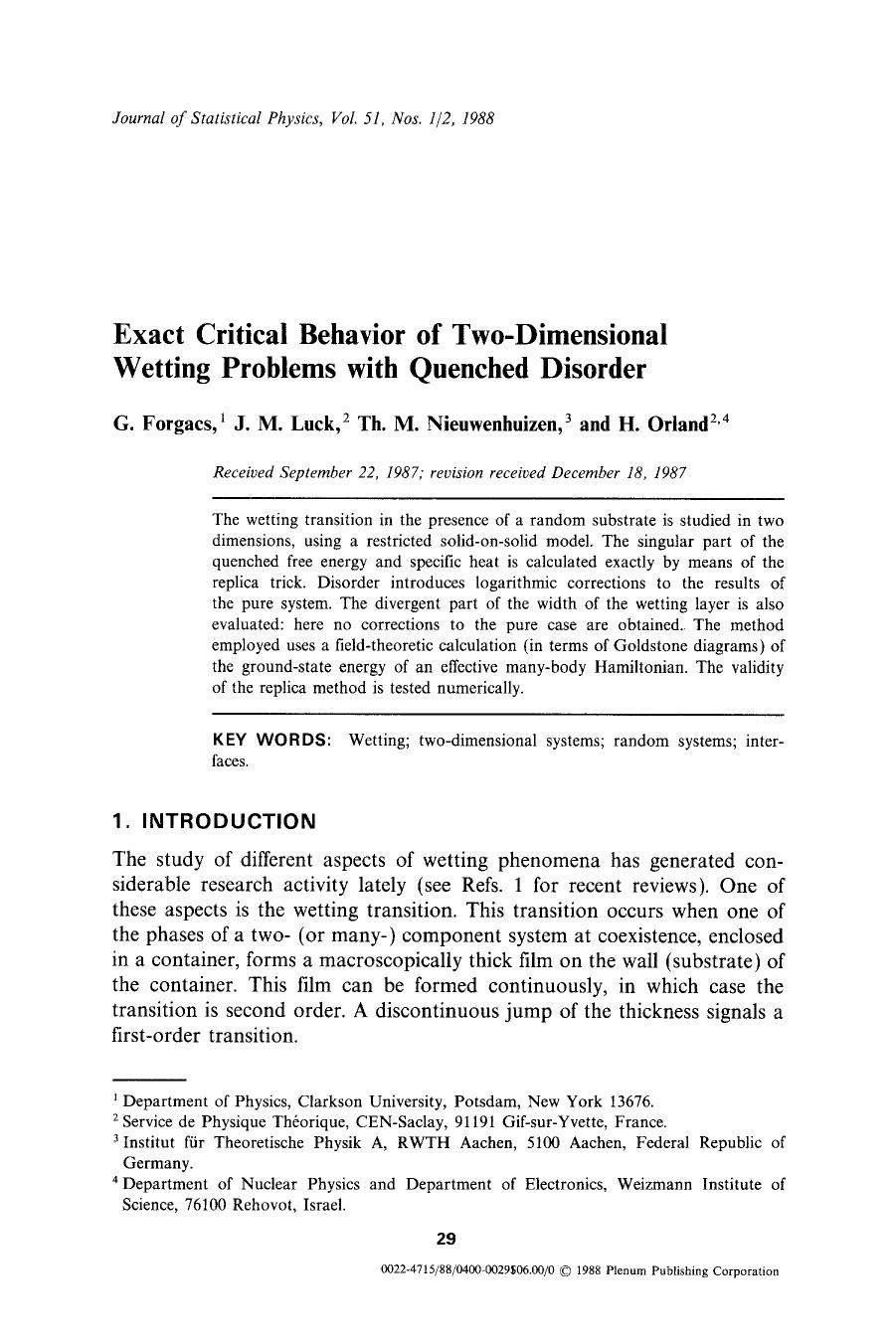 Exact critical behavior of two-dimensional wetting problems with quenched disorder by Unknown