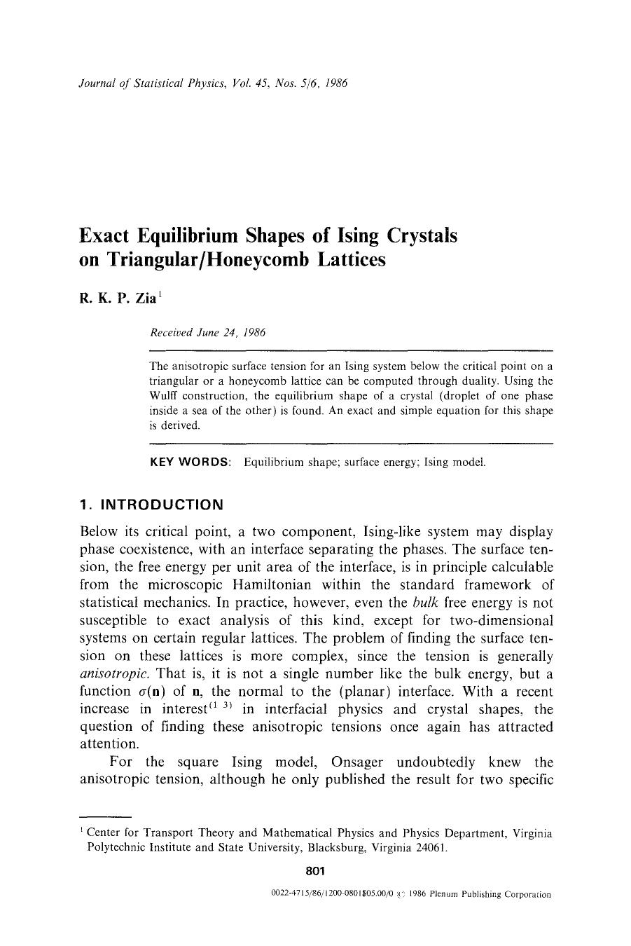 Exact equilibrium shapes of Ising crystals on triangularhoneycomb lattices by Unknown