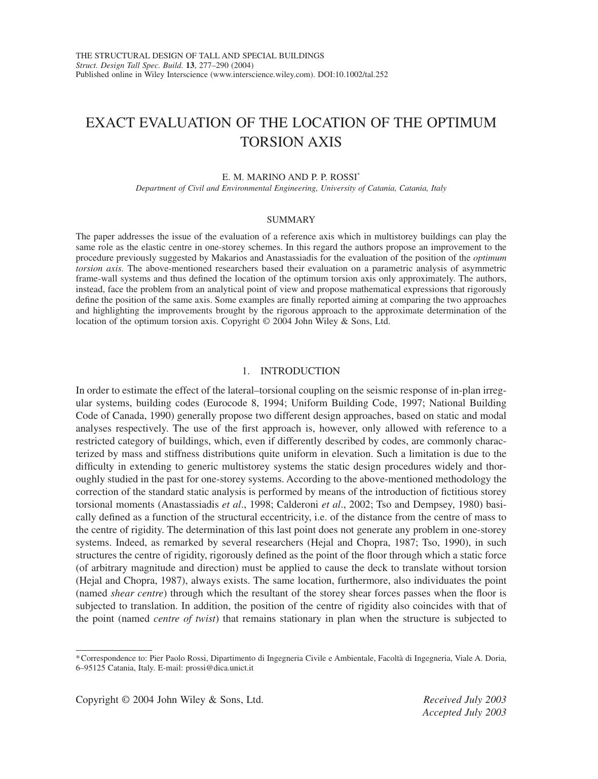 Exact evaluation of the location of the optimum torsion axis by Petty