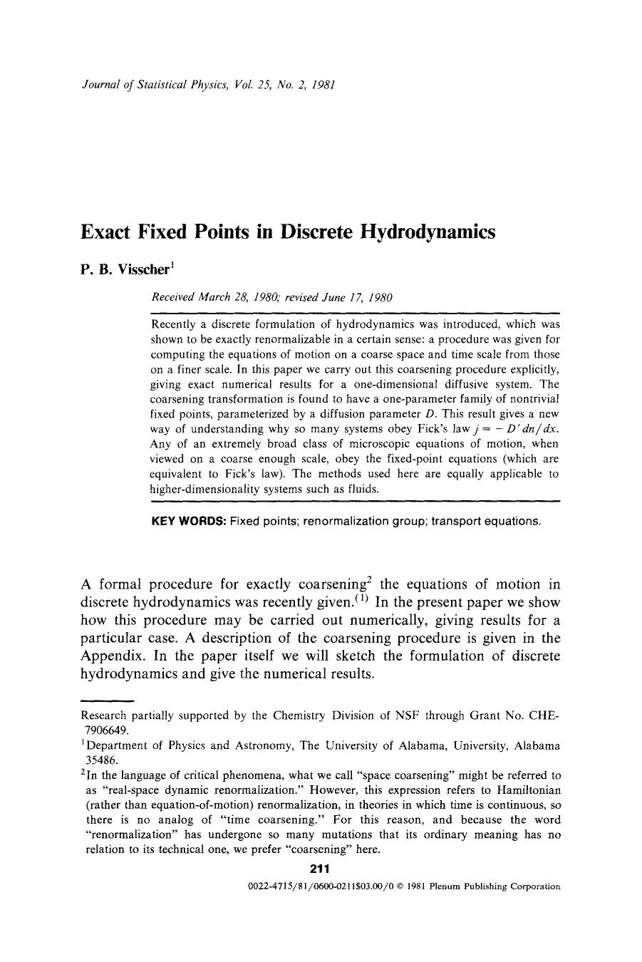 Exact fixed points in discrete hydrodynamics by Unknown