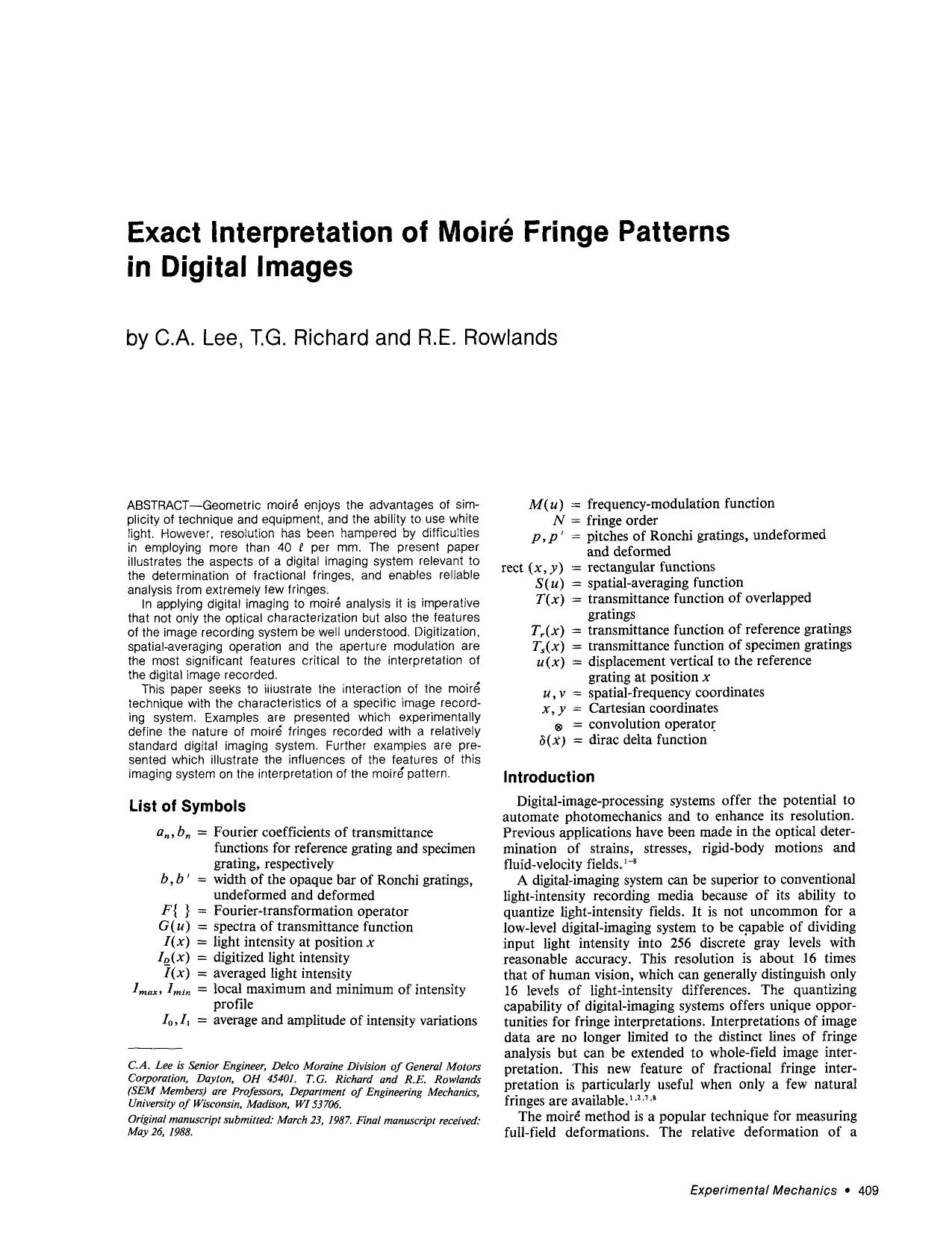 Exact interpretation of moiré fringe patterns in digital images by Unknown